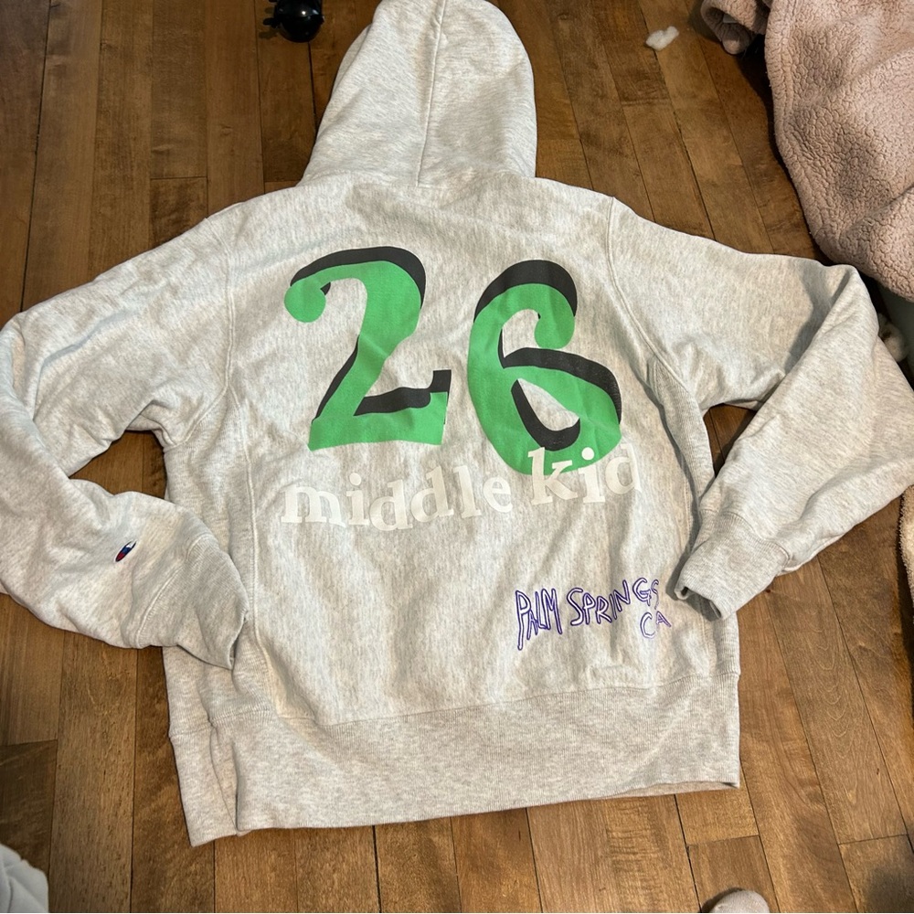 Middle Kid Champion Palm Springs CA Logo Hoodie Sweatshirt Heather Gray